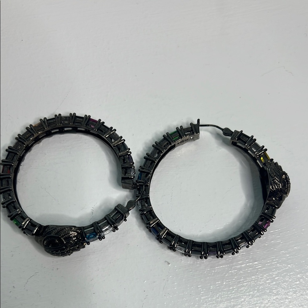 Multicolor Gemstone Hoop Earrings - Picture 7 of 7